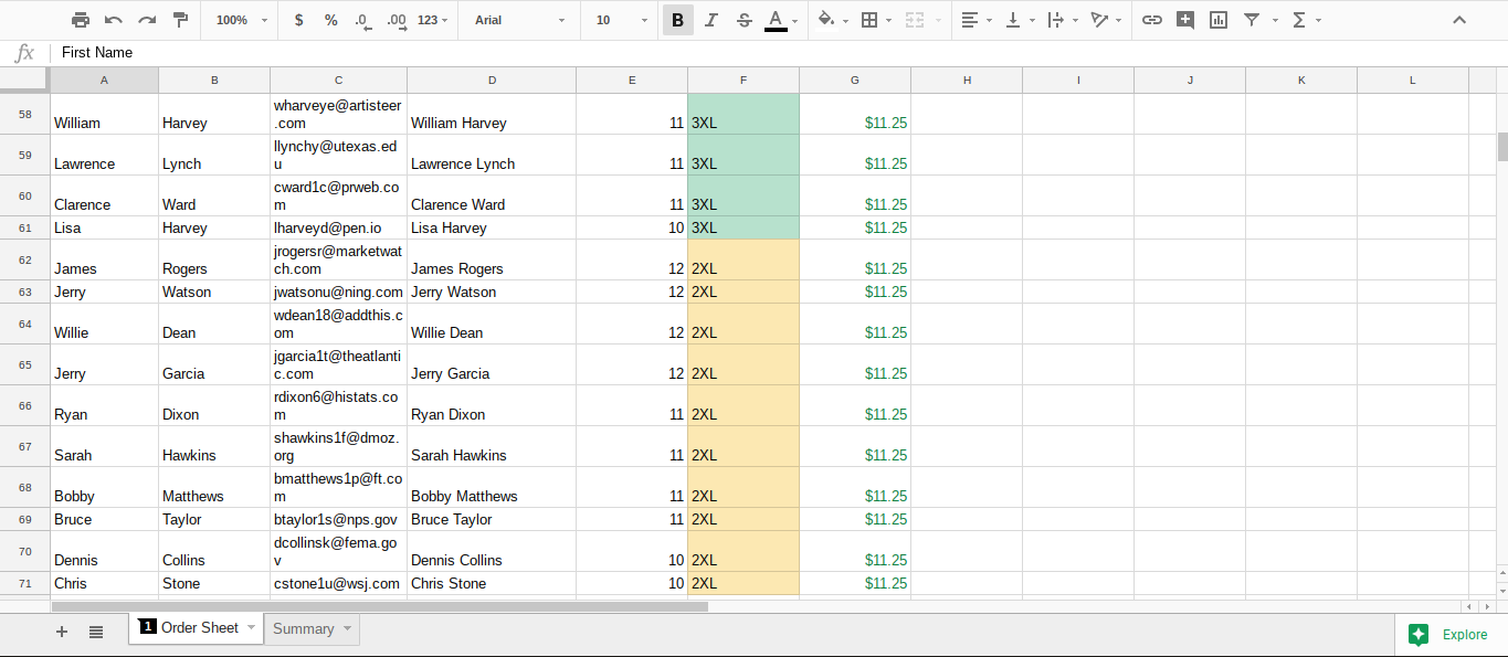 screenshot of spreadsheet